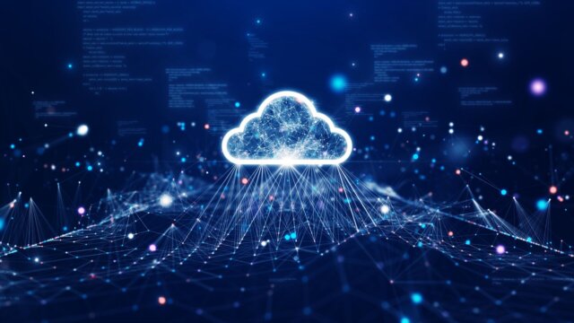 Cloud technology and cloud computing with abstract background.