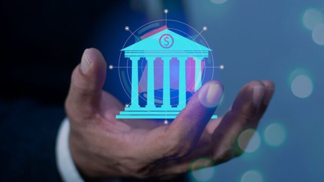 hand holding digital banking icon
