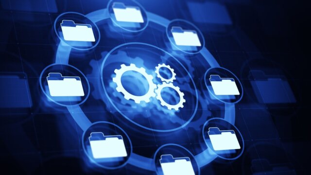 gears and document folders and digital display