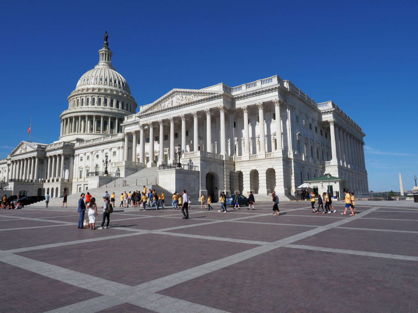 Crowd gathering outside the U.S. Capitol building.